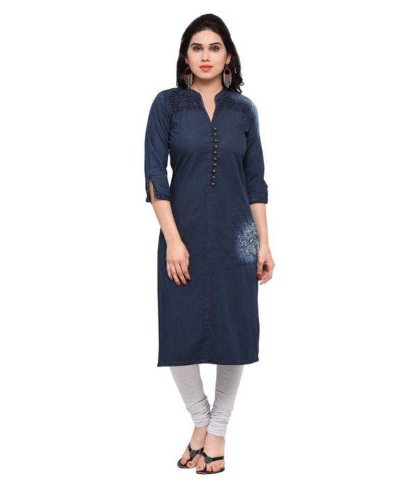 Pulkaari Stylish Blue Denim Straight Kurti