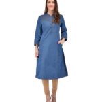 Pulkaari Blue Denim Embroidered Straight Kurti with Pocket
