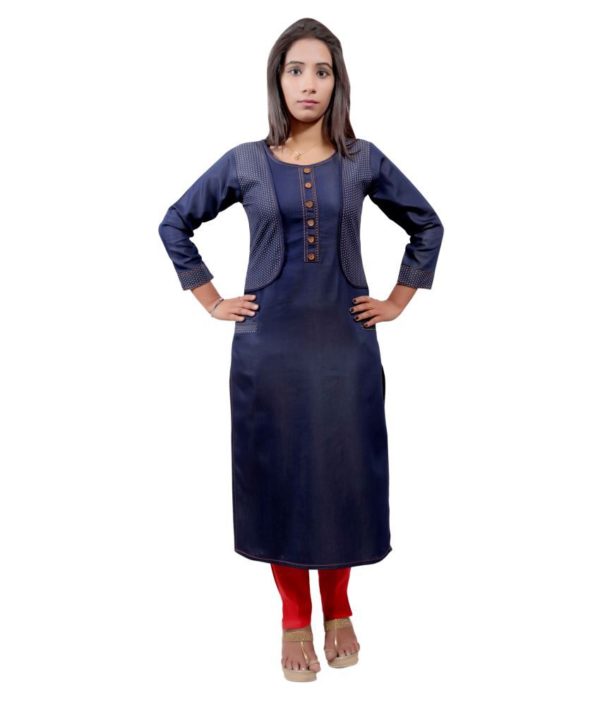 Pulkaari Stylish Top Blue Denim Straight Kurti