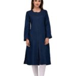 Pulkaari Embroidered Blue Denim Straight Kurti