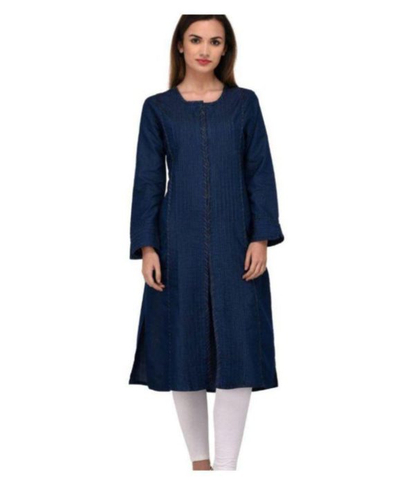 Pulkaari Embroidered Blue Denim Straight Kurti