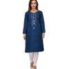 Pulkaari Embroidered Blue Denim Straight Kurti