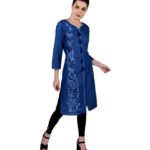 Pulkaari Embroidered Blue Denim Straight Kurti