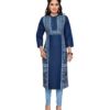 Pulkaari Embroidered Blue Denim Straight Kurti