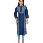 Pulkaari Embroidered Blue Denim Straight Kurti