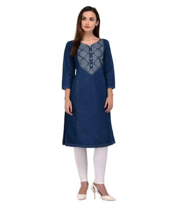 Pulkaari Stylish Blue Denim Straight Kurti