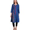 Pulkaari Stylish Embroidered Blue Denim Straight Kurti