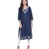 Pulkaari Stylish Embroidered Blue Denim Straight Kurti